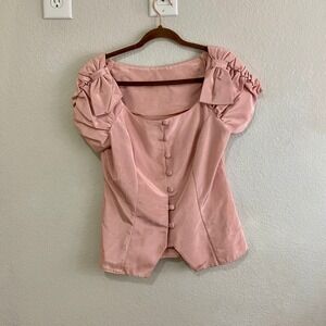 JCPenney Alfred Angelo Blouse Women S Pink Good Vintage Bow Peplum Puff Sleeve